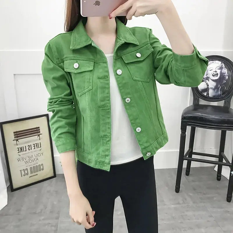 Jeans Jacket and Coats for Women 2022 Autumn Candy Color Casual Short Denim Jacket Chaqueta Mujer Casaco Jaqueta Feminina - Lady T Fashions