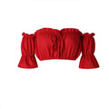 crop tops women summer lantern sleeve sexy strapless beach tops red black white ruched crop top tank top croptop - Lady T Fashions