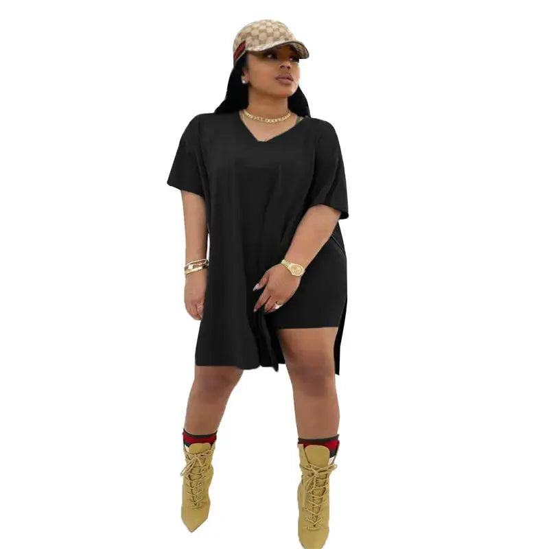 Plus Size Women Clothing Two Piece Set 4xl Summer Wholesale Dropshipping Slip HemTop Shorts Suit Casual Tracksuit Streetwear - Lady T Fashions