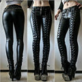 Women Pants Steampunk Women Faux Leather Ruffle Pants Carnival Party Skinny Button Trousers женские штаны mujer pantalones 2021 - Lady T Fashions