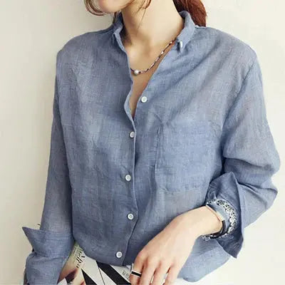 Chemisier Femme Womens Tops Fashion 2022 Summer Linen White Shirt Women Long Sleeve Blouse Korean Woman Clothes Roupas Femininas - Lady T Fashions