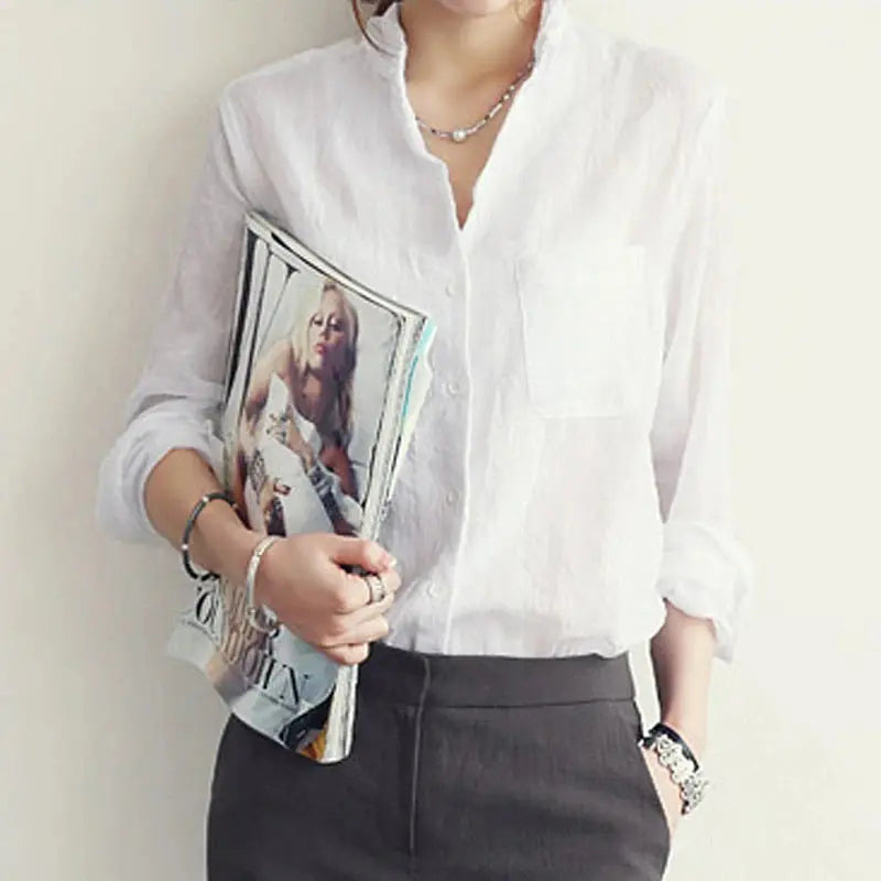 Chemisier Femme Womens Tops Fashion 2022 Summer Linen White Shirt Women Long Sleeve Blouse Korean Woman Clothes Roupas Femininas - Lady T Fashions