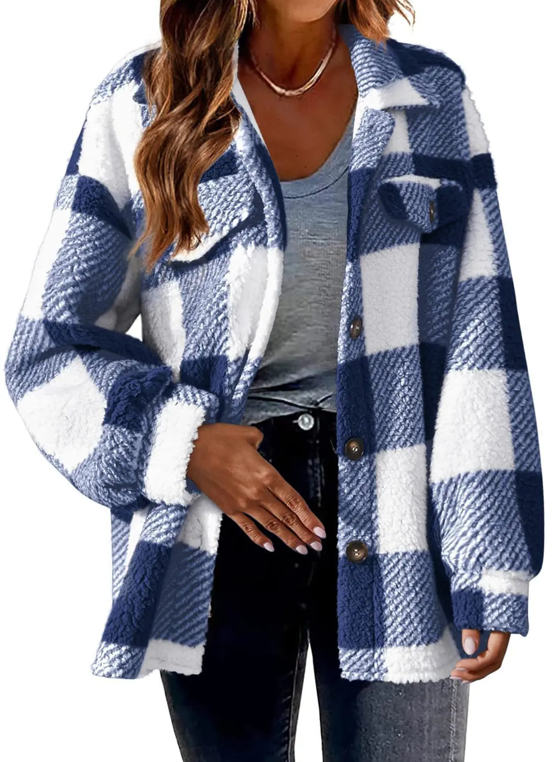 Women's Fashion Jacket Button Plush Coat Lady T Fashions