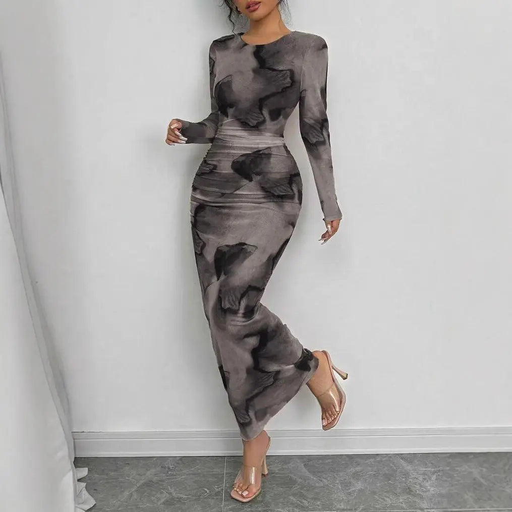 Elegant Graceful Double Layer Round Collar Gauze Dress Long Lady T Fashions