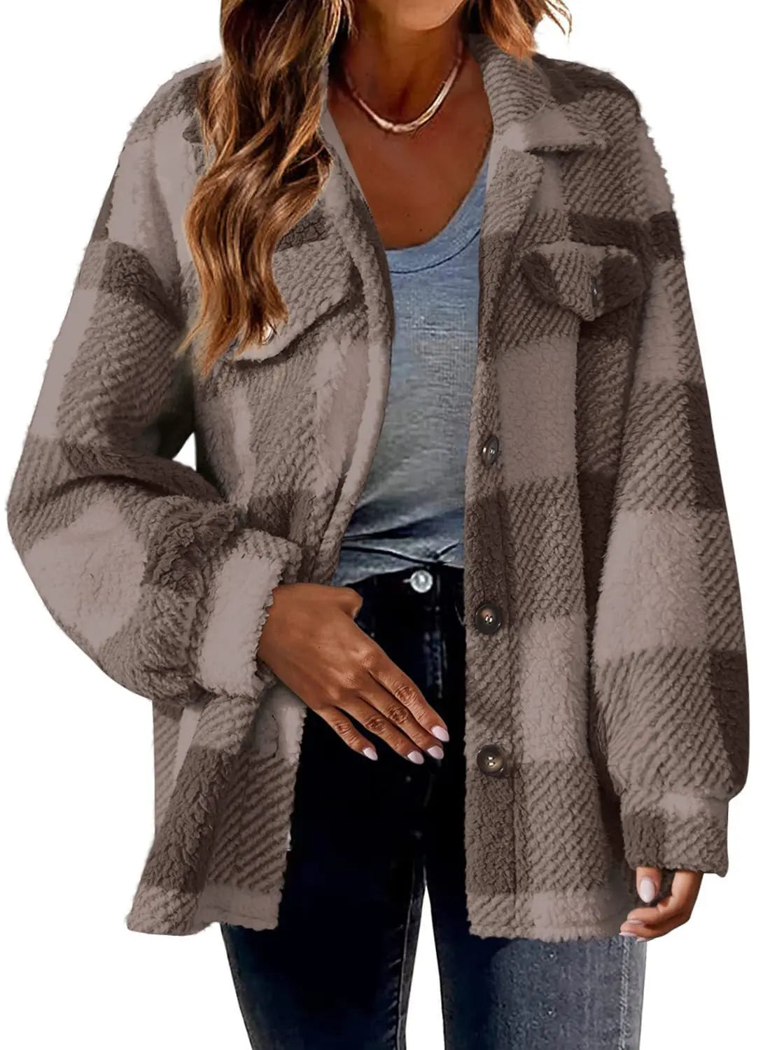 Women's Fashion Jacket Button Plush Coat Lady T Fashions