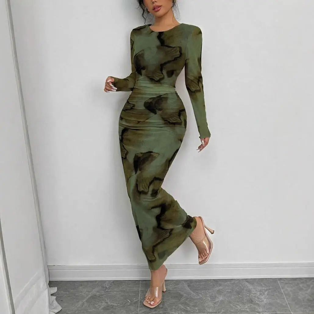 Elegant Graceful Double Layer Round Collar Gauze Dress Long Lady T Fashions