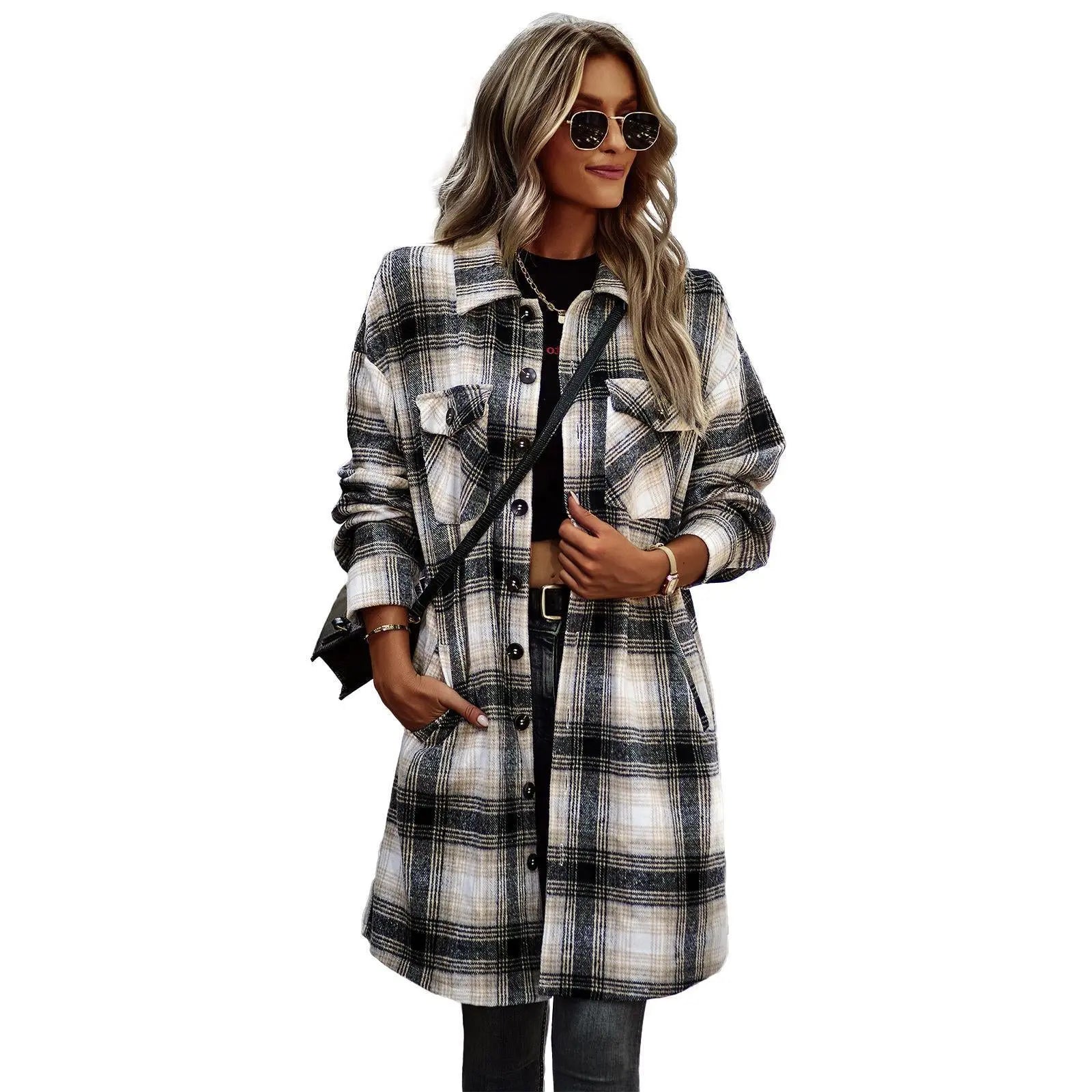 Temperament Leisure Long Plaid Tup Cardigan Coat Lady T Fashions