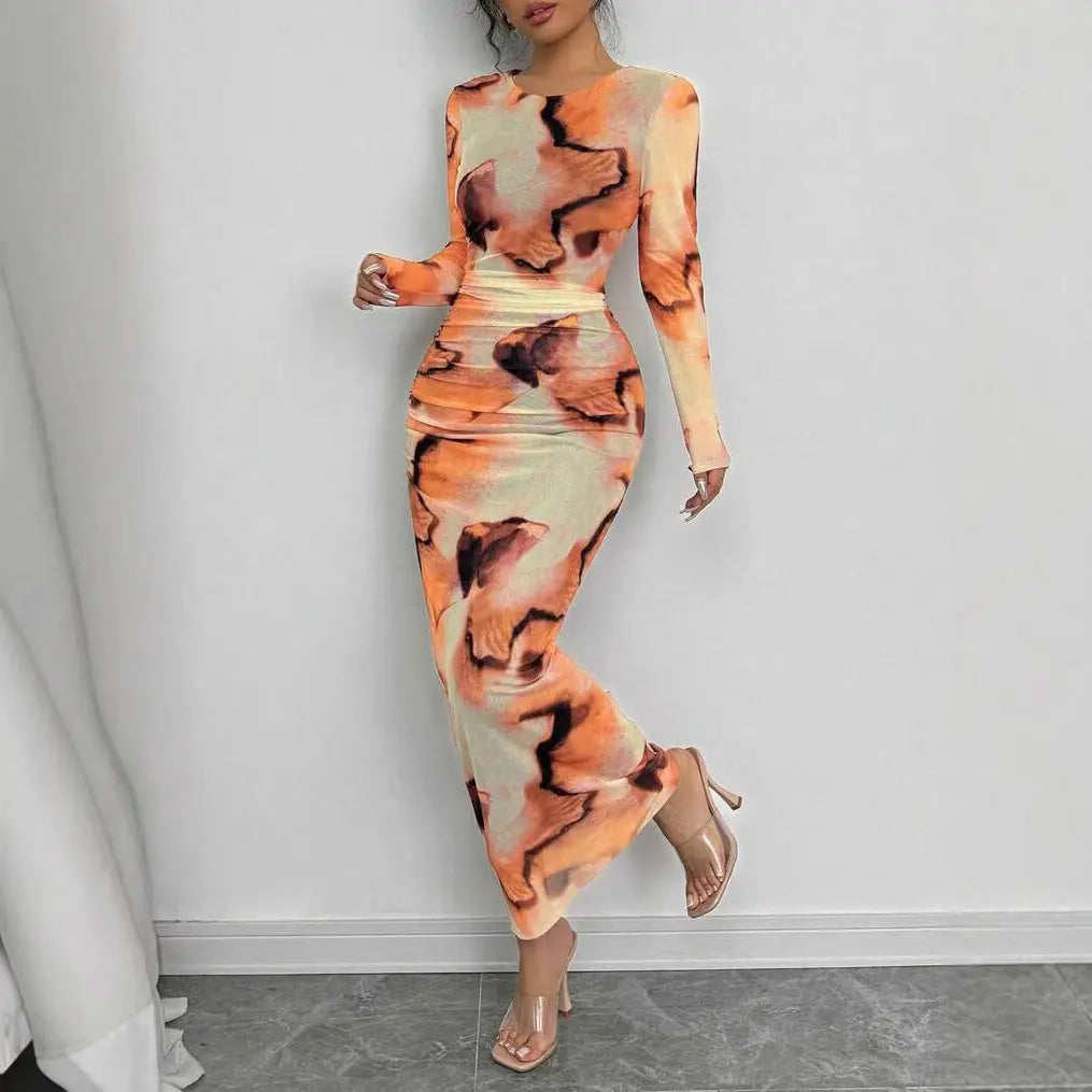 Elegant Graceful Double Layer Round Collar Gauze Dress Long Lady T Fashions