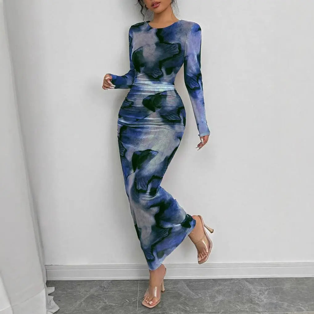 Elegant Graceful Double Layer Round Collar Gauze Dress Long Lady T Fashions