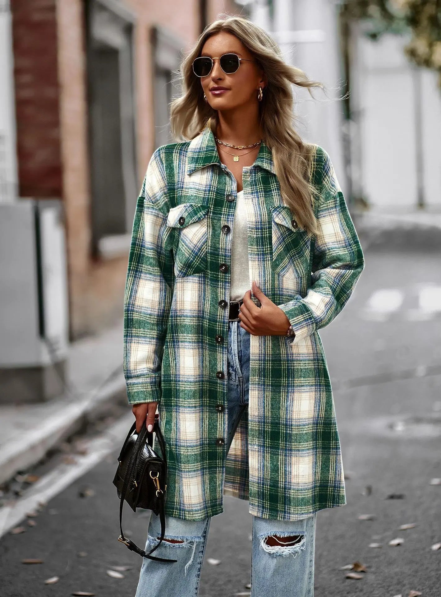 Temperament Leisure Long Plaid Tup Cardigan Coat Lady T Fashions