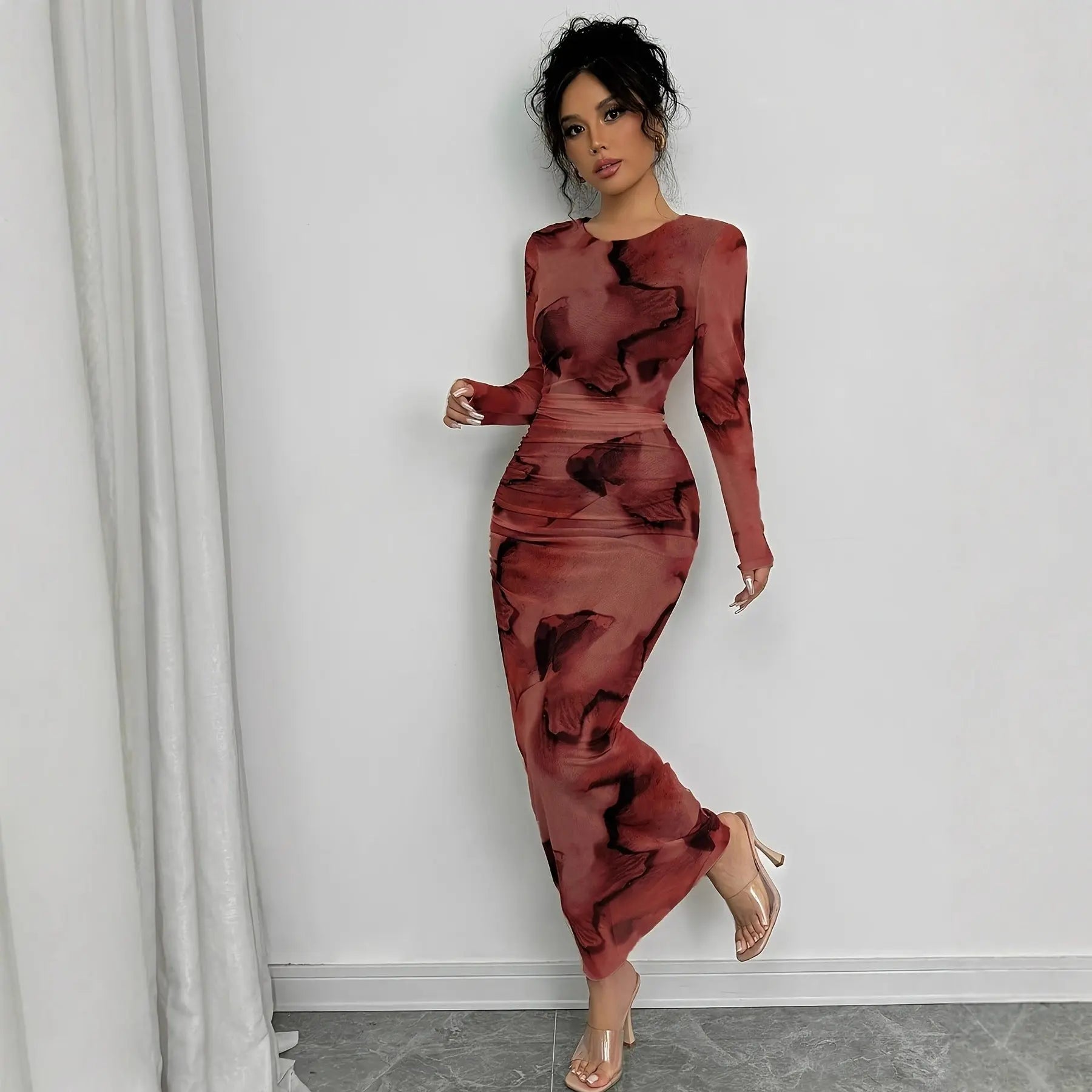 Elegant Graceful Double Layer Round Collar Gauze Dress Long Lady T Fashions