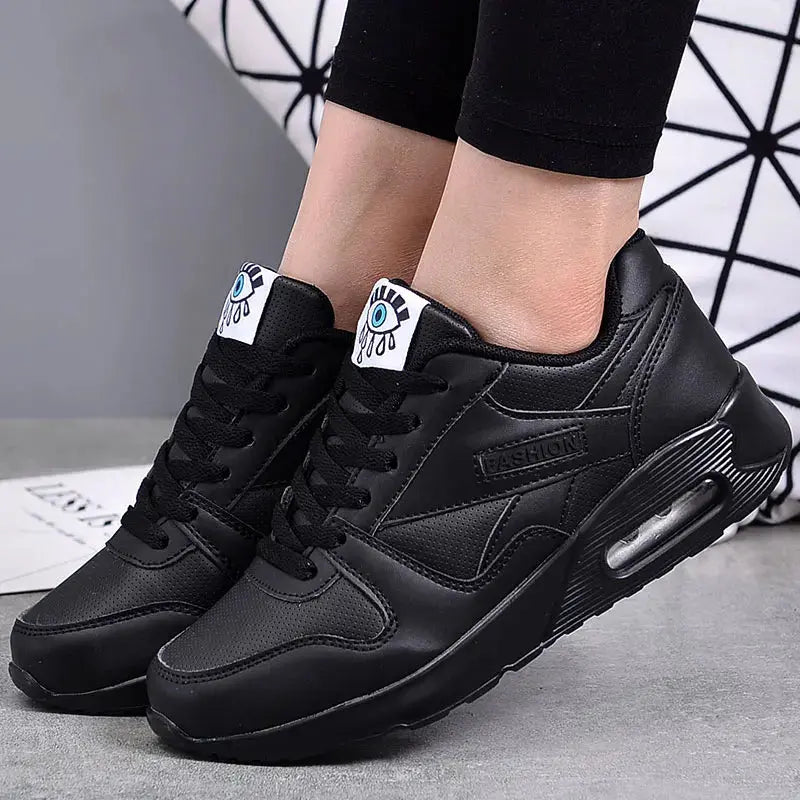 Women Fashion Sneakers Air Cushion Sports Shoes Pu Leather Blue Shoes White Pink Outdoor Walking Jogging Shoes Female Trainers - Lady T Fashions