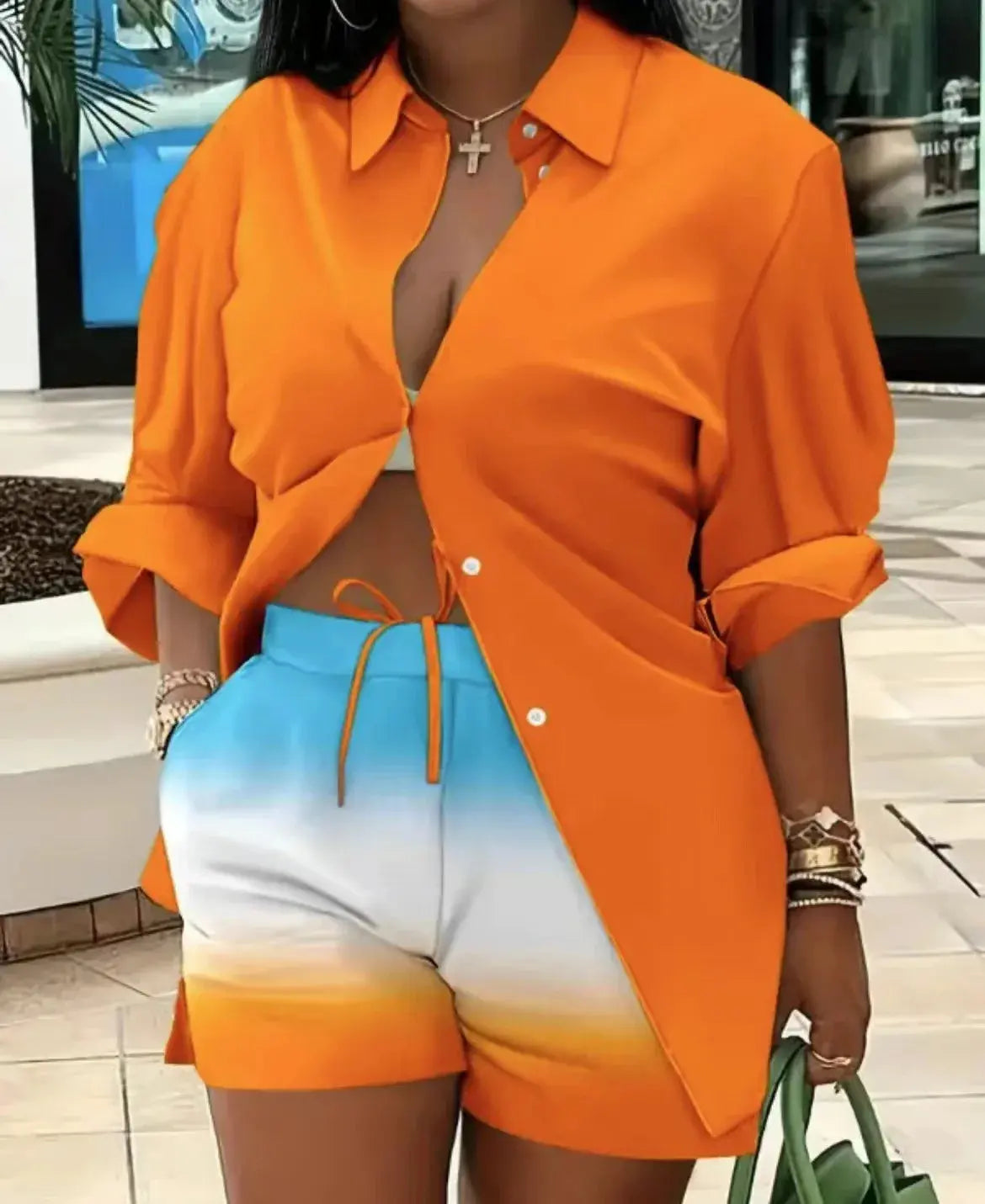 Clothes for Women Fashion Women Long Sleeve Printing Two Piece Sets Womens Outifits Top Short Matching Sets S-3XL Women Clothing - Lady T Fashions