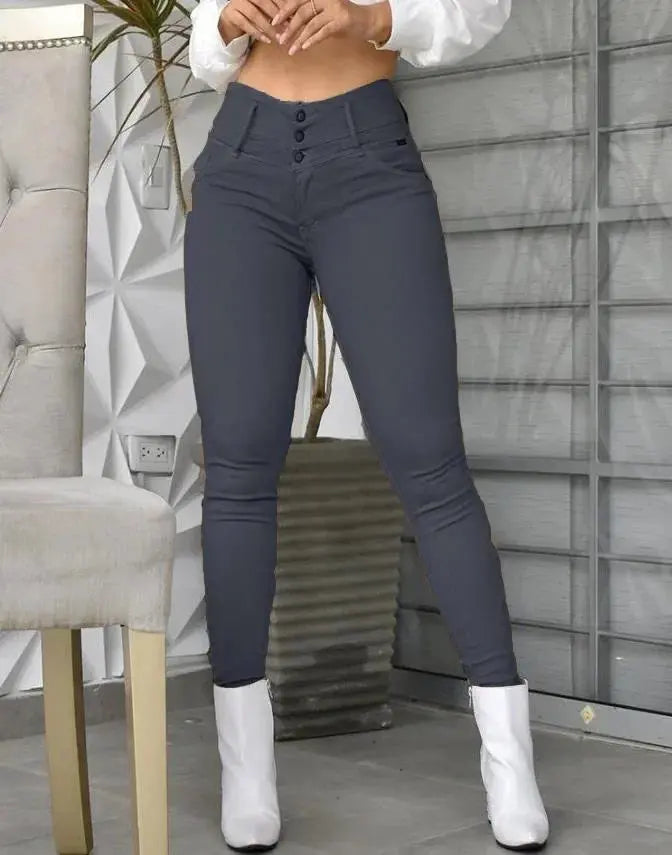 Spring Summer New Women's Clothing Trousers, White High Waist Tight Skinny Pants Casual All-Matching - Lady T Fashions