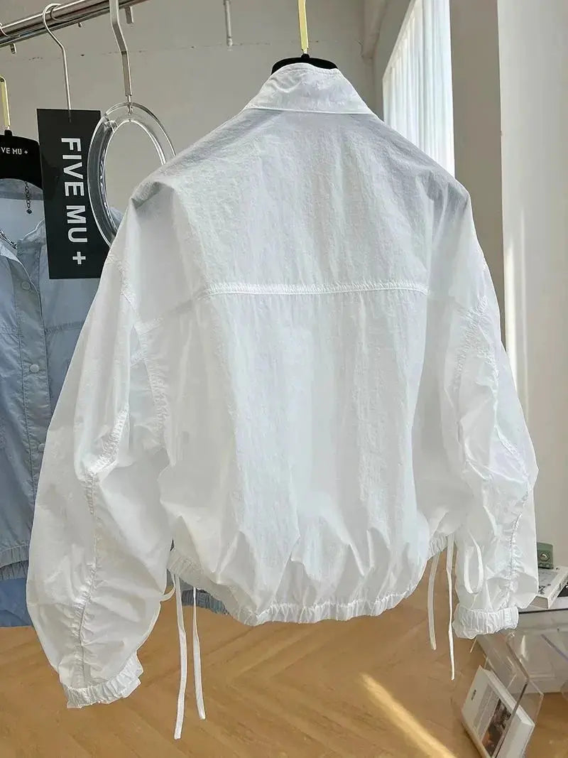 Women's Jacket Top Spring Autumn Thin Sun Protection Loose Baseball Coat Stand Collar Design Trench Coat Top New Windbreaker - Lady T Fashions