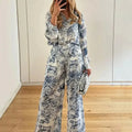European American Women's Clothing Set Fashionable Printed Collared Shirt Laid-back Style Spring Summer Fashion Set for Women - Lady T Fashions