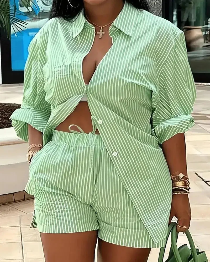 Clothes for Women Fashion Women Long Sleeve Printing Two Piece Sets Womens Outifits Top Short Matching Sets S-3XL Women Clothing - Lady T Fashions