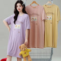 Nightgown Women Pull Racks Cotton Short Sleeves Nightdresses Ladies Home Round Neck Flowers Cartoon Letters Pink Long Skirts - Lady T Fashions