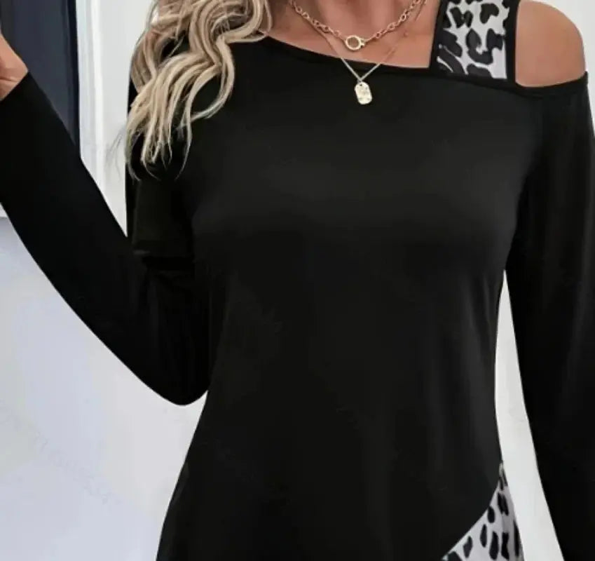 Plus Size Women's Fashion 1XL-5XL Women's Fashion Off Shoulder Color Blocked Long Sleeved T-shir Ladies Casual Long Sleeves Blouse Shirt Top - Lady T Fashions