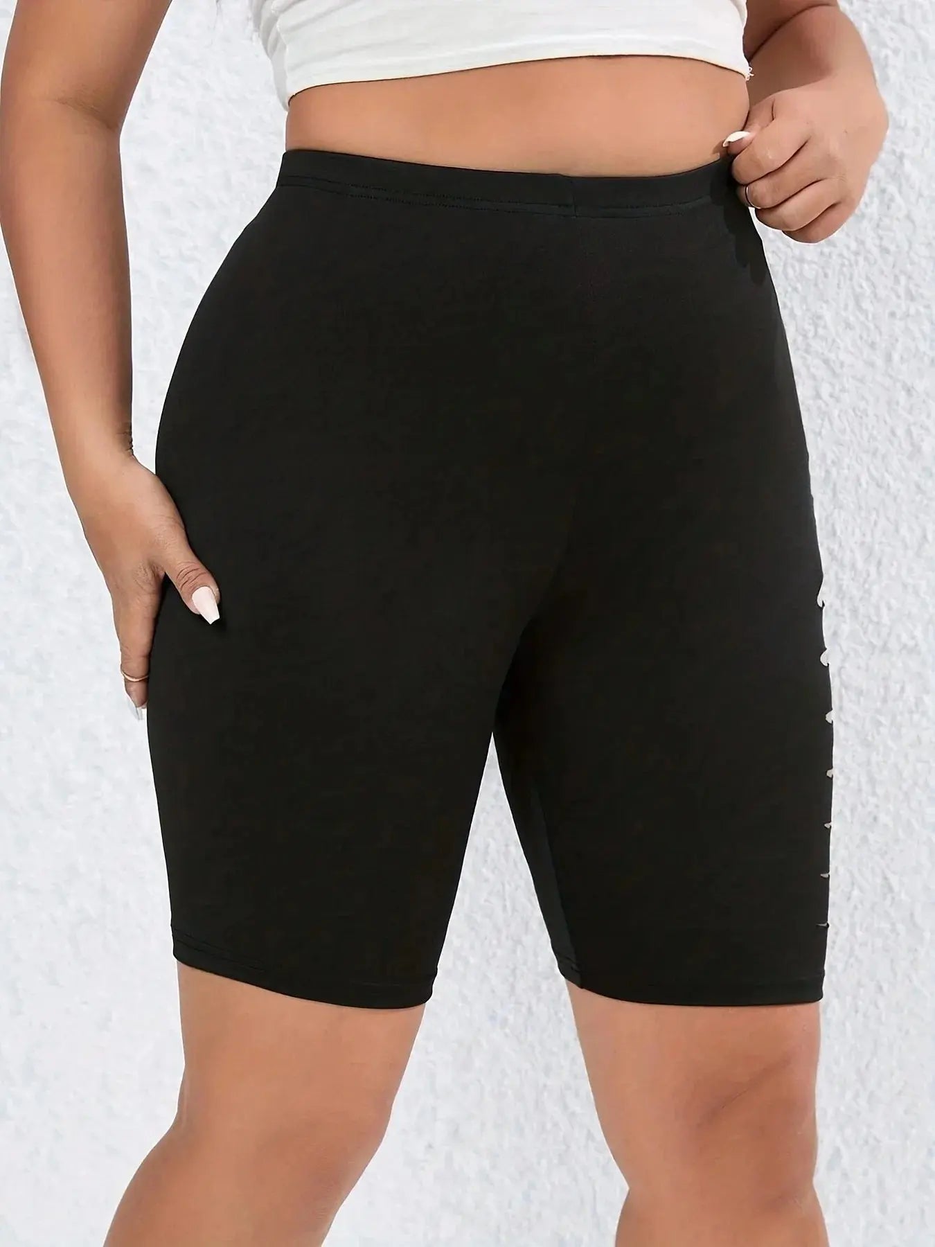 Summer Sexy Solid Color Five Quarter Pants Black High-waisted Plus Size Shorts Fashion Trend Side Holes All Match Shorts Women - Lady T Fashions