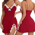 Sexy Sleepwear Women Lace Silk Satin V-Neck Nightgown Split Hem Soft Lingerie Night Dress Sleeveless Sleepwear Female Clothes - Lady T Fashions