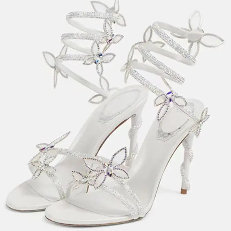 Eilyken Street Style CRYSTAL Flower Thin Heels Women Sandals Sexy Narrow Band Ankle Strap Ladies Shoes Zapatos De Mujer - Lady T Fashions
