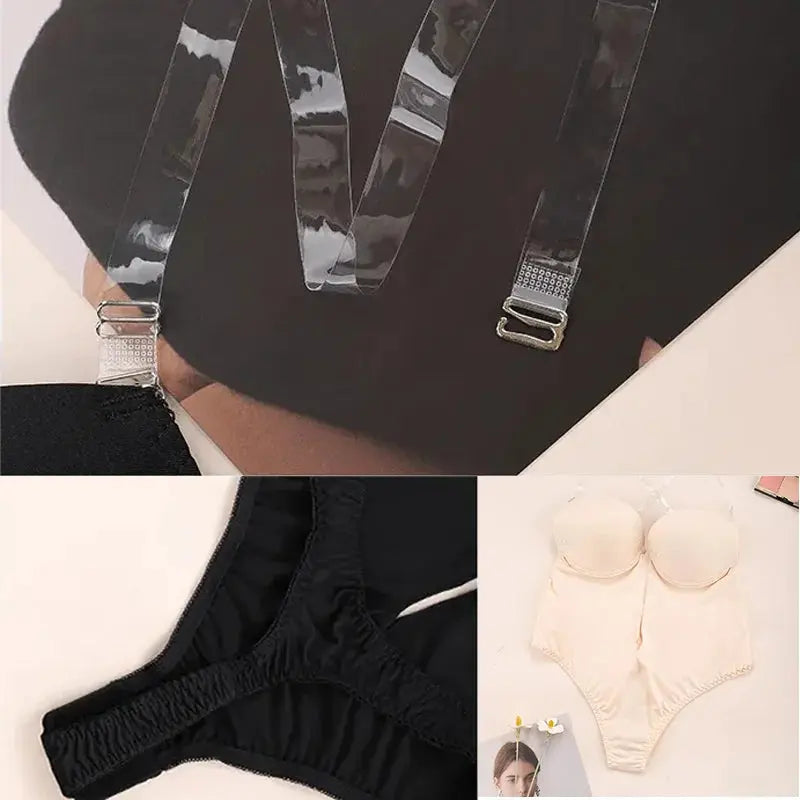 Women Shapers Underwear Backless Bodysuit Shapewear Deep V-Neck Body U Plunge Clear Strap Thong Shaper Padded Push Up Corsets - Lady T Fashions