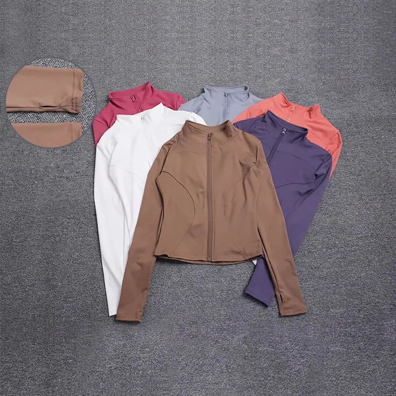 Women Sport Jacket Long Sleeve Shirt Workout Coat Gym Training Clothing Yoga Sportswear - Lady T Fashions