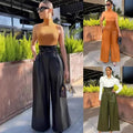 Women's Pants Wholesale Items High Waist Pu Leather Black Wide Leg Pants for Women Casual Fashion Loose Streetwear Trouser Femme Lady T Fashions