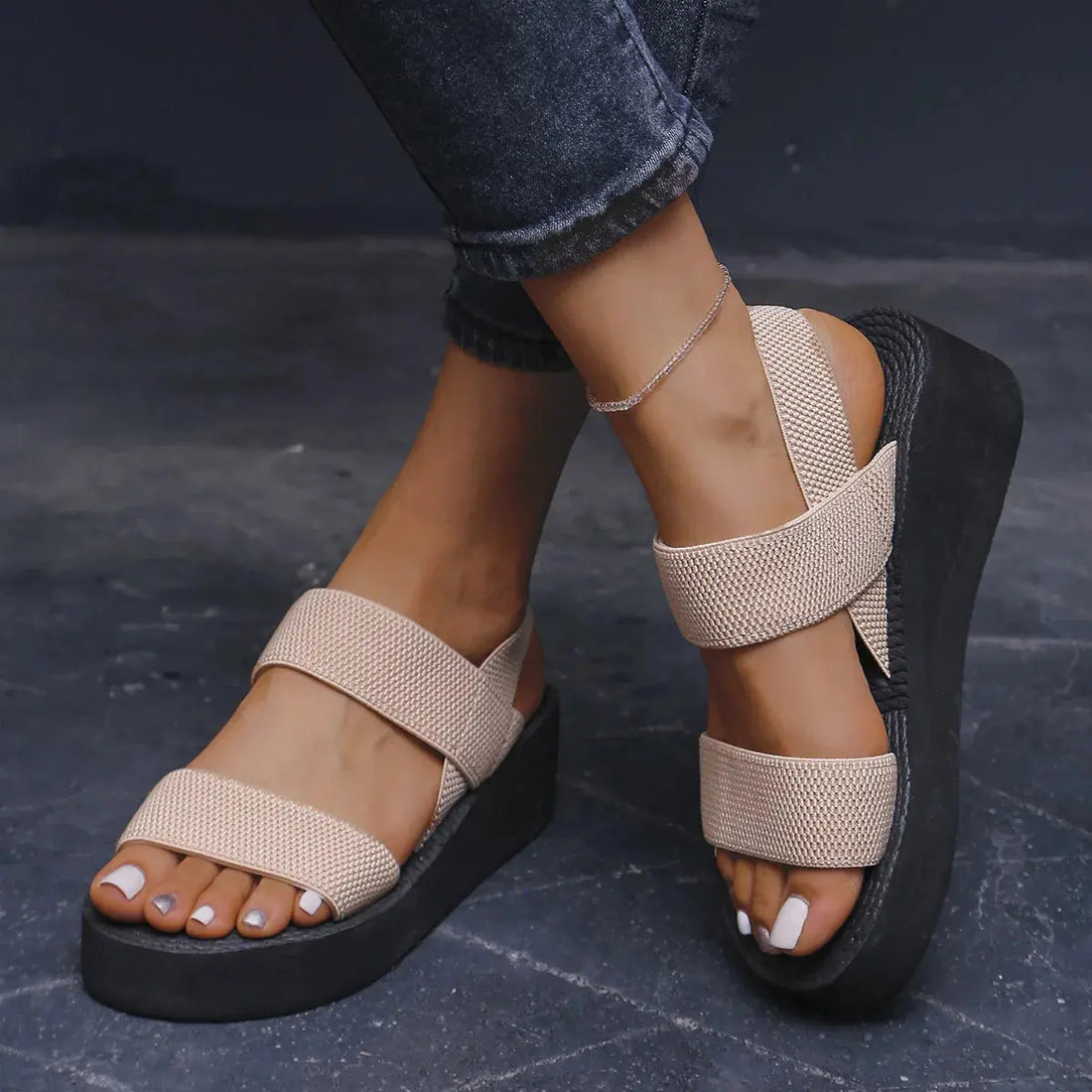 Women's Minimalist Wedge Sandals Open Toe Thick Soled Platform Casual Sandals Ankle Strap Slingback Sandalias Solid Color - Lady T Fashions