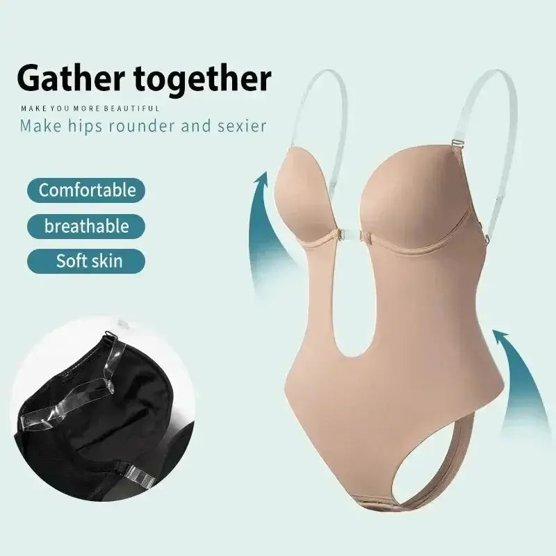 Women Shapers Underwear Backless Bodysuit Shapewear M L XL Deep V-Neck Body U Plunge Clear Strap Padded Push Up Corset - Lady T Fashions