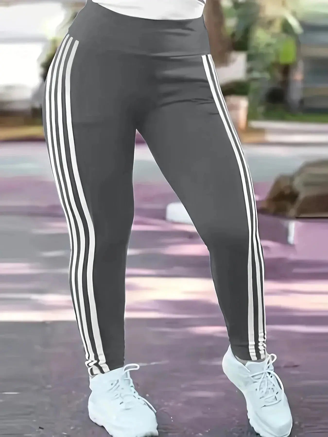 Plus Size  1XL-5XL Women Fashion Striped Leggings Pants Ladies Casual Slim Sports Pants Running Pants - Lady T Fashions