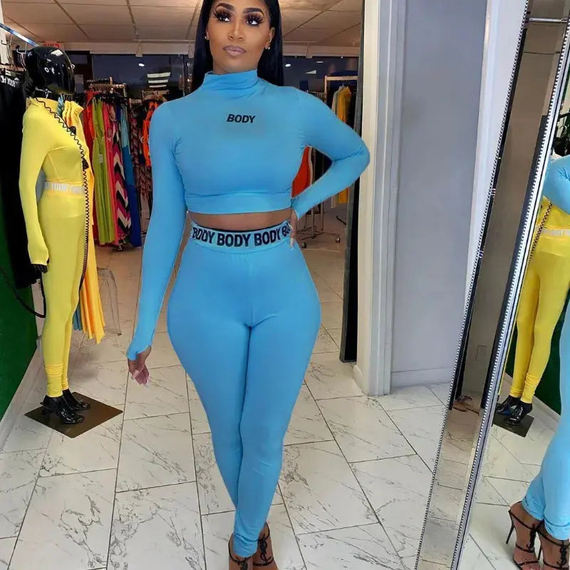 European and N Women's Clothing Hot Cross-border Trade Autumn and Winter Sexy Solid Color Tight Long-sleeved Suit - Lady T Fashions