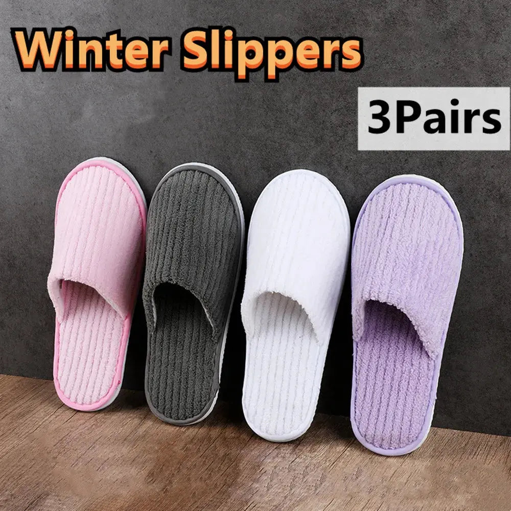 3/1 Pairs/Set Non-slip Travel Hotel Slippers Winter Warm Home Indoor Guest Slippers High Quality Disposable Closed Toe Slippers Lady T Fashions