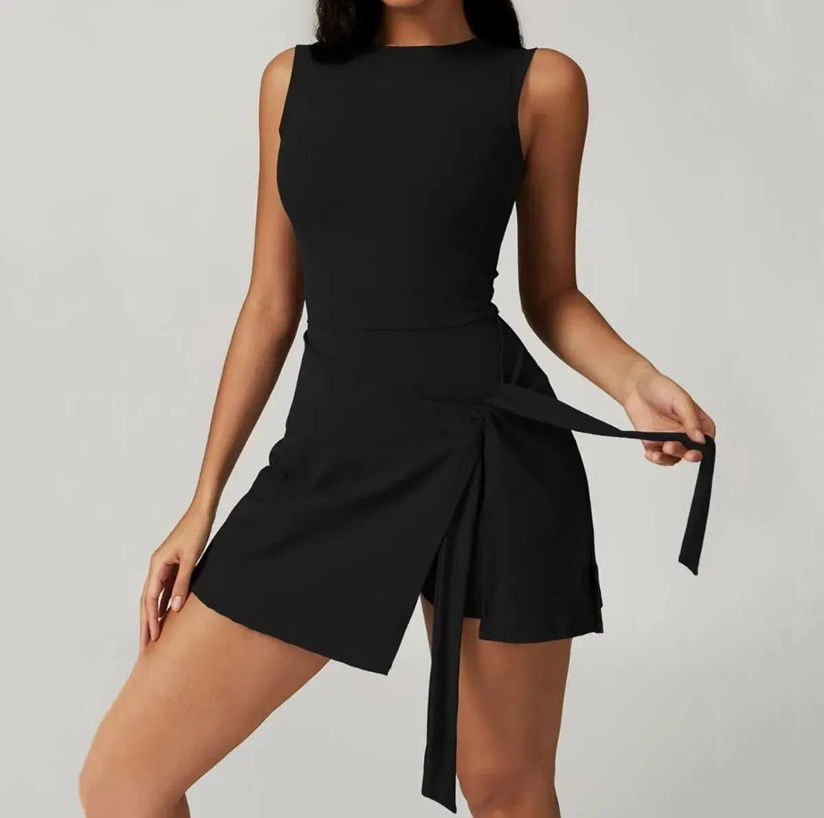 Tennis Dress for Women with Built in Shorts Womens Athletic Dresses Sleeveless Boat Neck Active Workout Skort Dress - Lady T Fashions