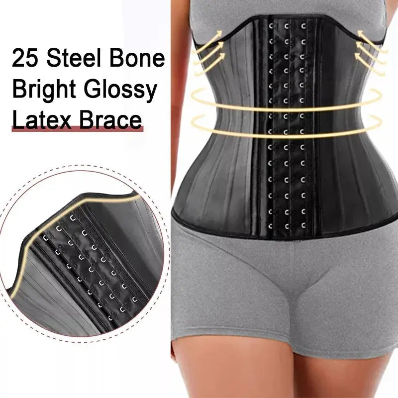 Body Shaper Shapewear Women 25 Steel Bones Latex Waist Trainer Corset Shapewear Slimming Belly Modeling Strap Reductive Girdle - Lady T Fashions