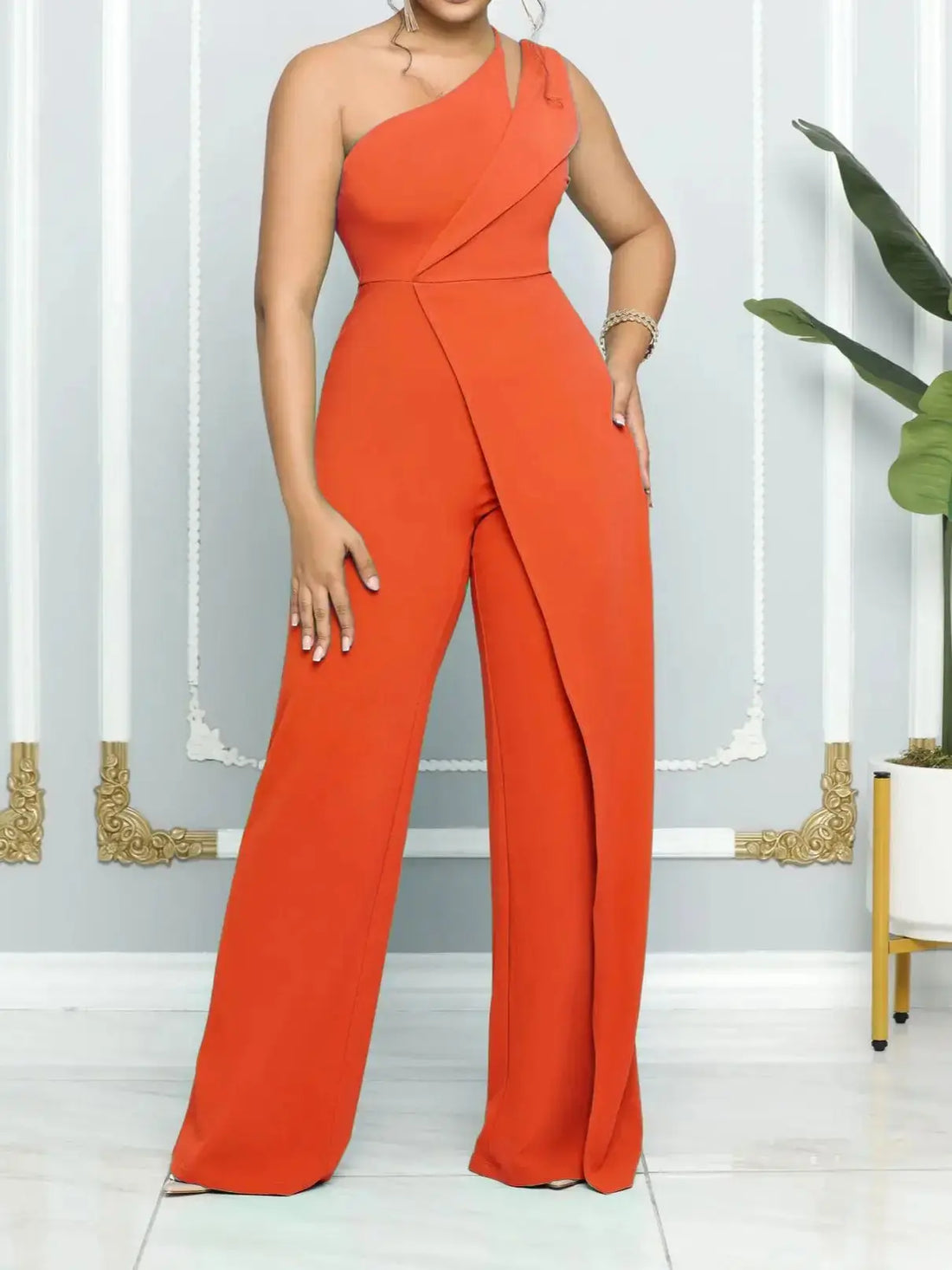 Women Elegant Jumpsuit One Shoulder Vacation Sleeveless Color Overall Bodysuit Clothing High Waist Summer Ladies Jumpsuit - Lady T Fashions