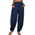 Women Harem Pants Summer Casual Vintage Cotton Linen Pants Elastic Waist Wide Leg Retro Loose Pockets Female Mom Trousers S-5XL Lady T Fashions