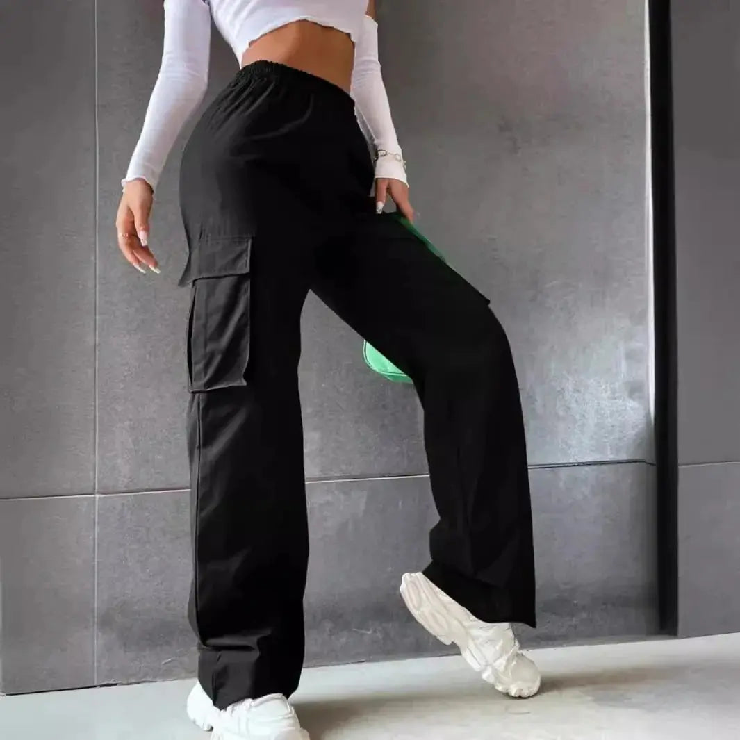 Fashion Women Baggy Joggers Pants Casual Communte Female Chic Straight Cargo Pant Elastic High Waist Elegant Oversized Trousers - Lady T Fashions