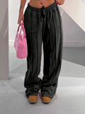 Women Pants Mid Waist Drawstring Trousers Wide Leg Pant Office Lady Elegant Loose Slight Strech Capris Summer Y2k Streetwear Lady T Fashions