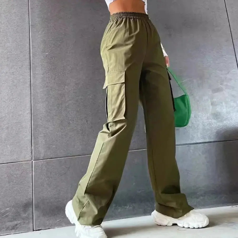 Fashion Women Baggy Joggers Pants Casual Communte Female Chic Straight Cargo Pant Elastic High Waist Elegant Oversized Trousers - Lady T Fashions