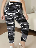 CUHAKCI Plus Size High Stretch Women's Leggings Camouflage White Gray Pants Sports casual tight fit Sports Cropped Pants - Lady T Fashions