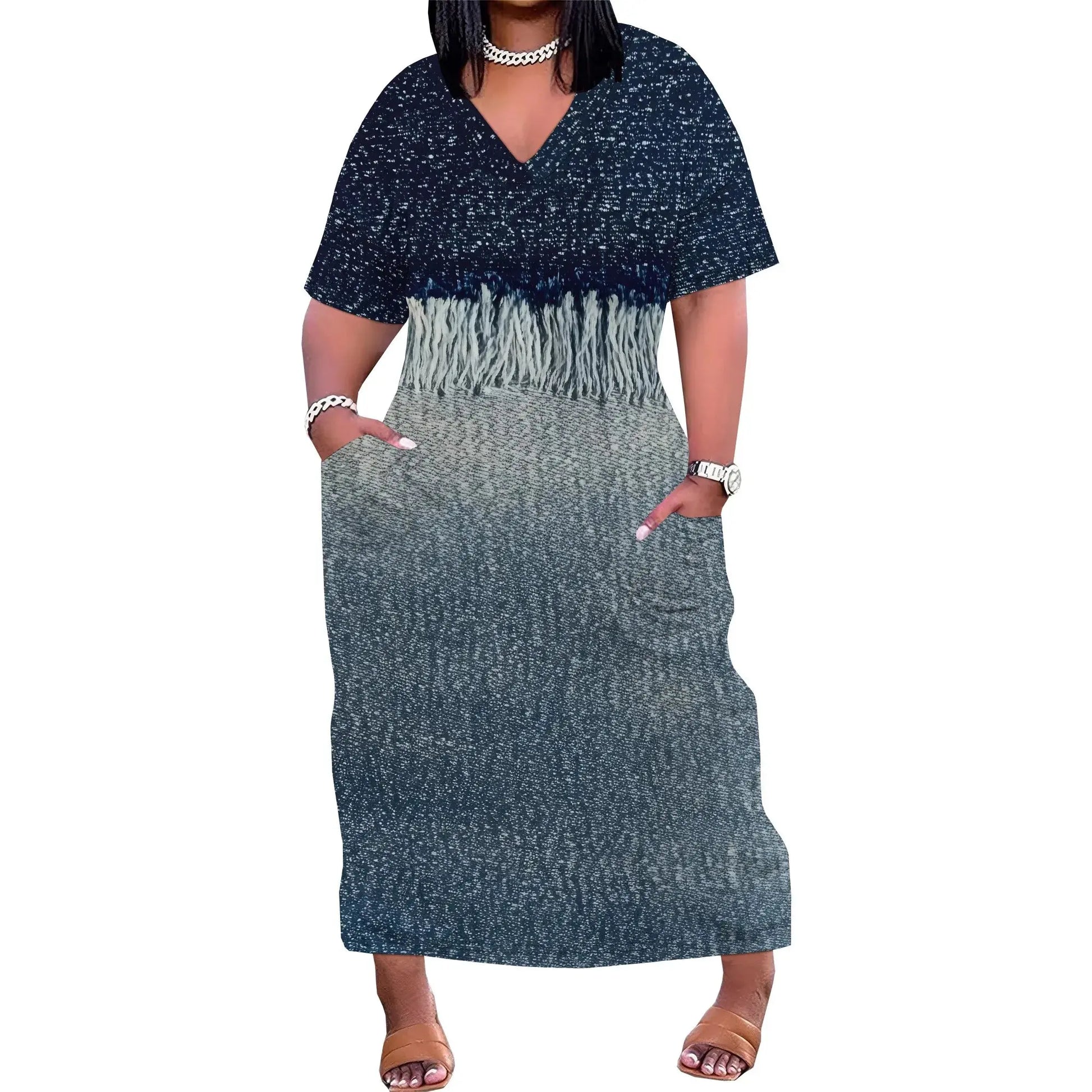 Women's Polyester Denim Style A-Line Midi Dress Light Blue Short Sleeve Casual Work - Lady T Fashions