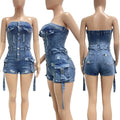 New Arrivals 2025 Summer Women Sexy Tube Top Blue Denim Romper Strapless Fashion Wholesale Demin Jeans Outfit Woman Jumpsuit - Lady T Fashions