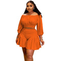 CM.YAYA Plus Size Women's Set Long Sleeve Slash Neck T-Shirt and Shorts 2025 Summer Ruched Two 2 Piece Set Outfits Tracksuit - Lady T Fashions