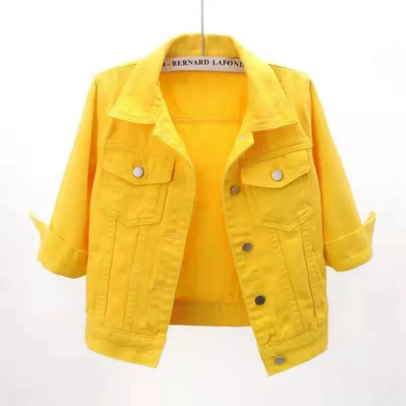 Women Denim Jacket Spring Autumn Short Coat Pink Jean Jackets Casual Tops Purple Yellow Purple Blue Loose Tops Lady Outerwear - Lady T Fashions