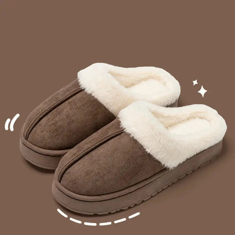 Winter Warm Flat Fur Slippers Women Faux Suede Fluffy Furry Home Slides Couples Comfort Non Slip Indoor Floor Cotton Shoes - Lady T Fashions
