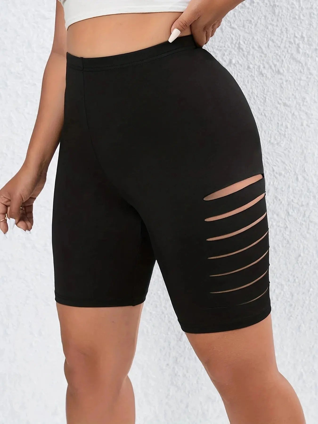 Summer Sexy Solid Color Five Quarter Pants Black High-waisted Plus Size Shorts Fashion Trend Side Holes All Match Shorts Women - Lady T Fashions