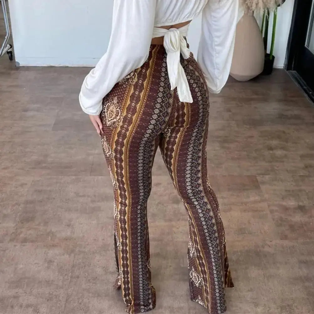 Women Bootcut Pants Retro Print Flared Hem Women's Yoga Pants with High Elastic Waist Slim Fit Stretchy for Long for Women - Lady T Fashions