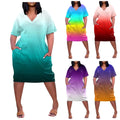 y2k 2025 Summer V Neck Short Sleeve Dress Knee Pocket Casual Daily Dress Harajuku Style Women's Clothing  Plus Size L-5XL - Lady T Fashions